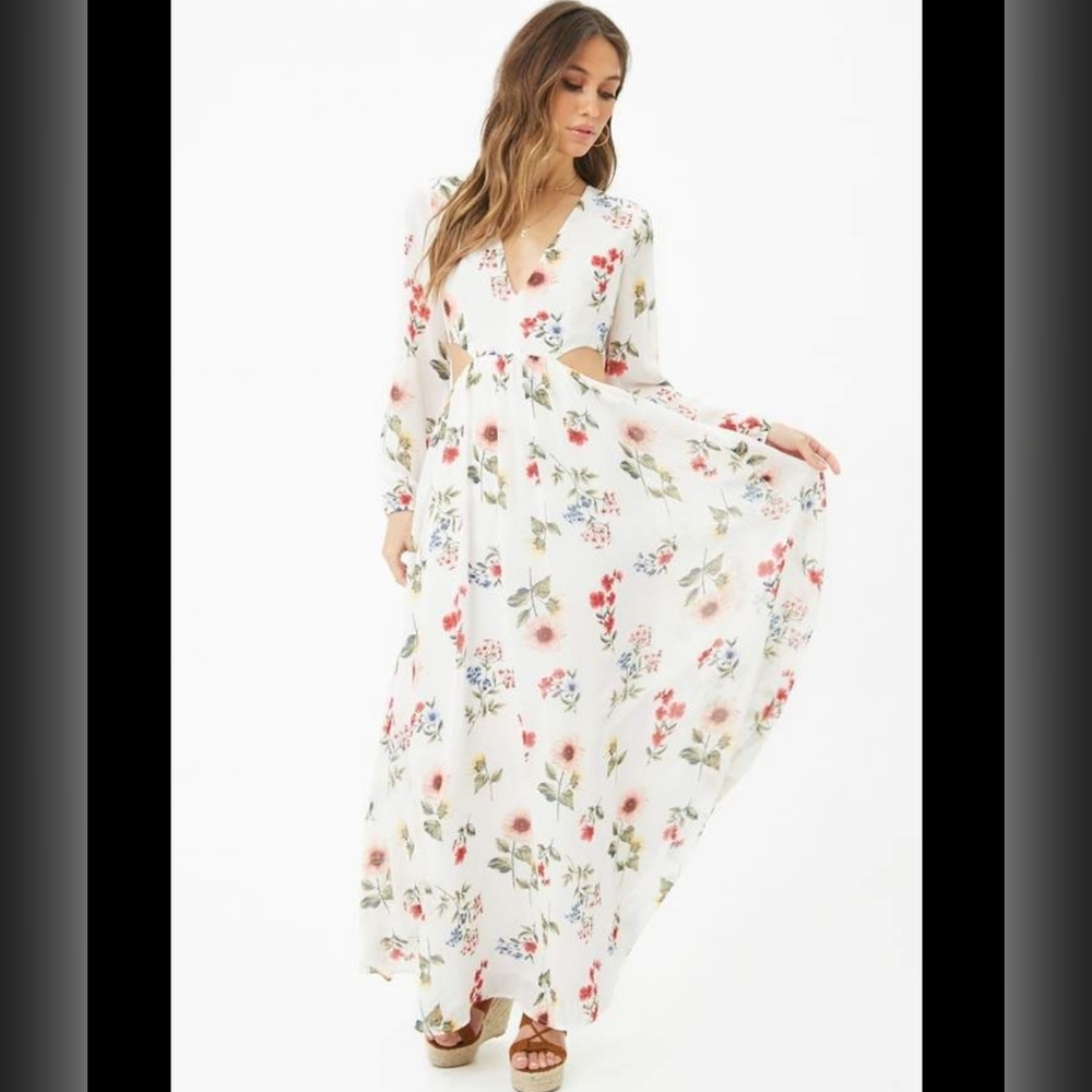 WHITE MAXI FLORAL DRESS